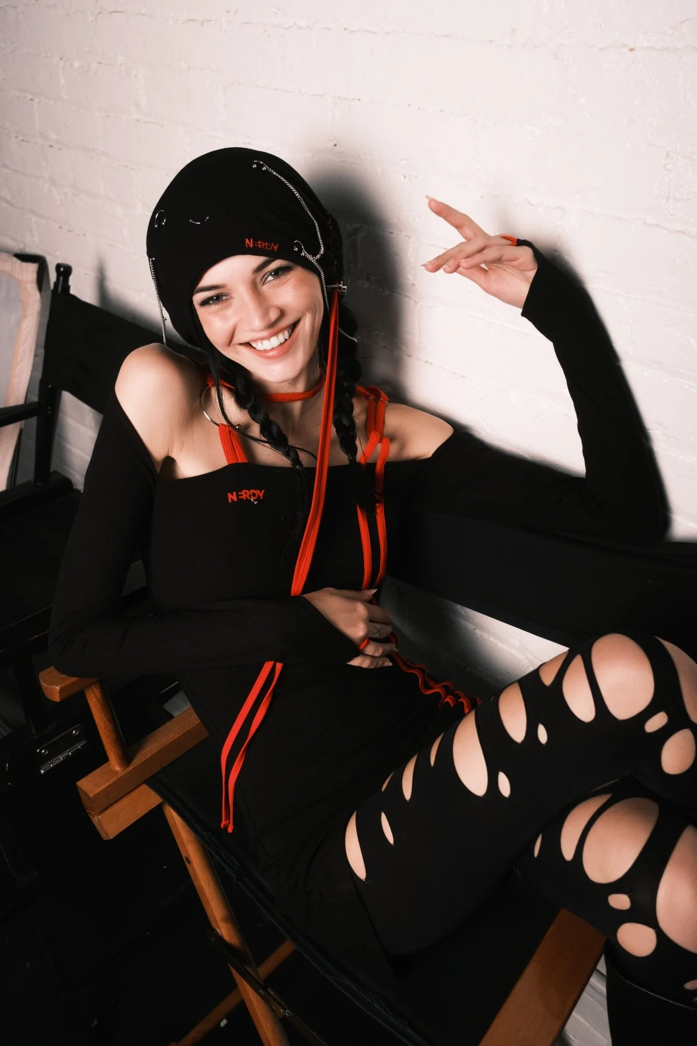 BLACK PIERCED SLOUCH BEANIE - Image 3