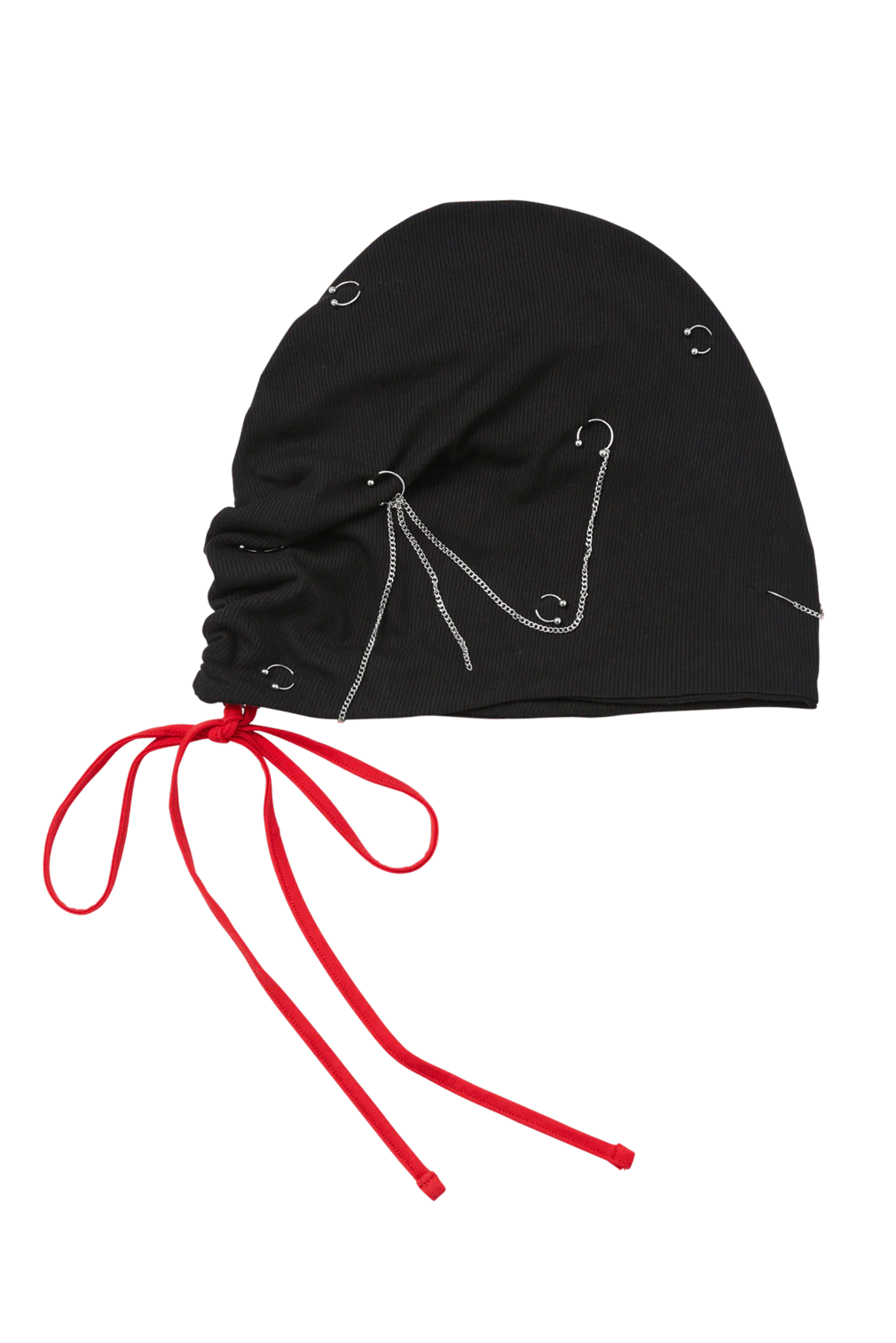 BLACK PIERCED SLOUCH BEANIE - Image 4