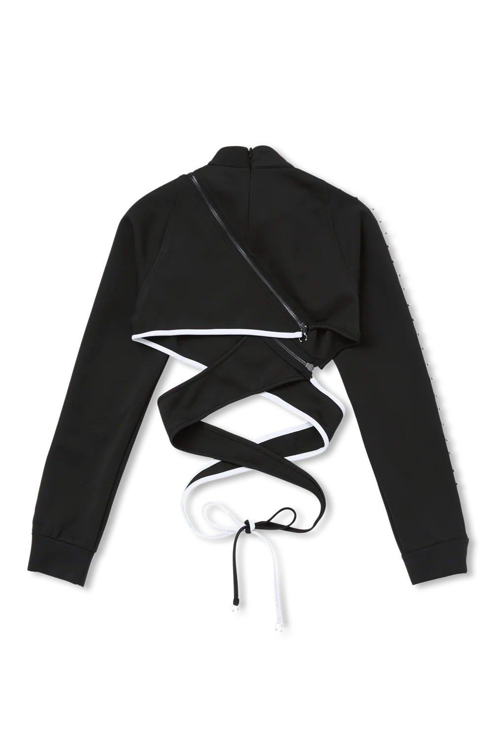 BLACK WRAP TIE ASYMMETRICAL TRACK JACKET - Image 6