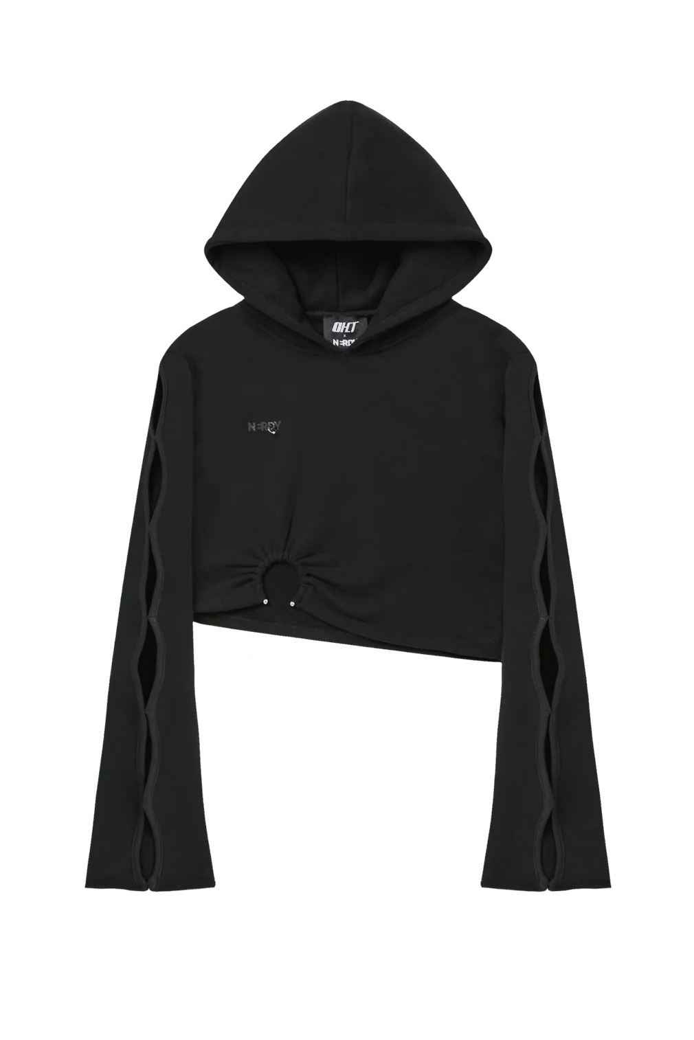 BLACK CROPPED HOODIE