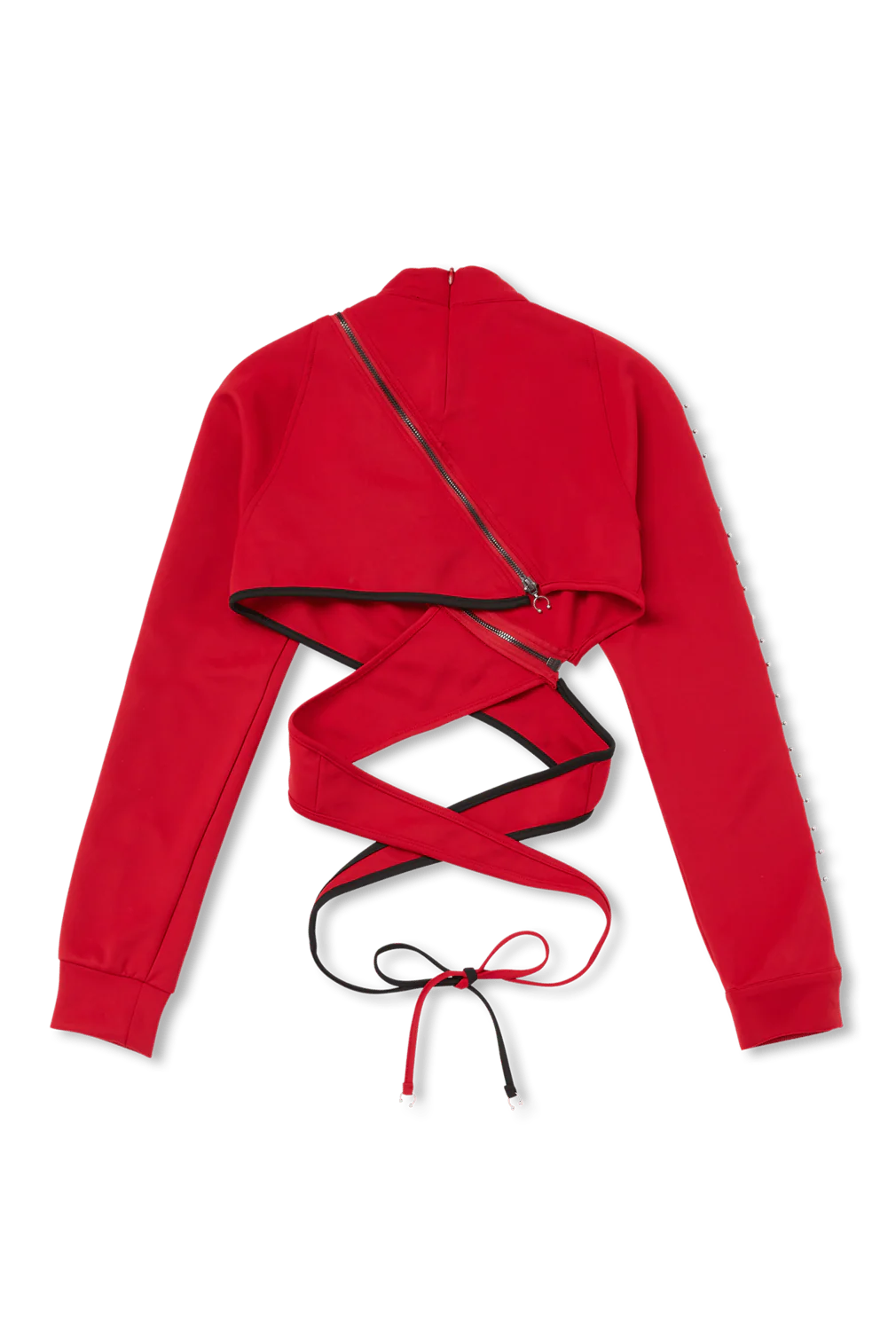 RED WRAP TIE ASYMMETRICAL TRACK JACKET - Image 4