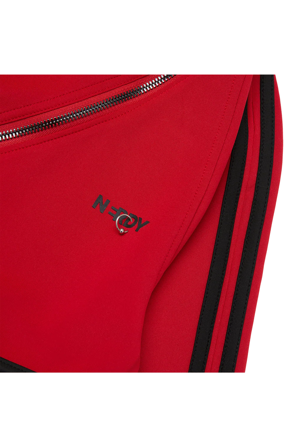 RED WRAP TIE ASYMMETRICAL TRACK JACKET - Image 5