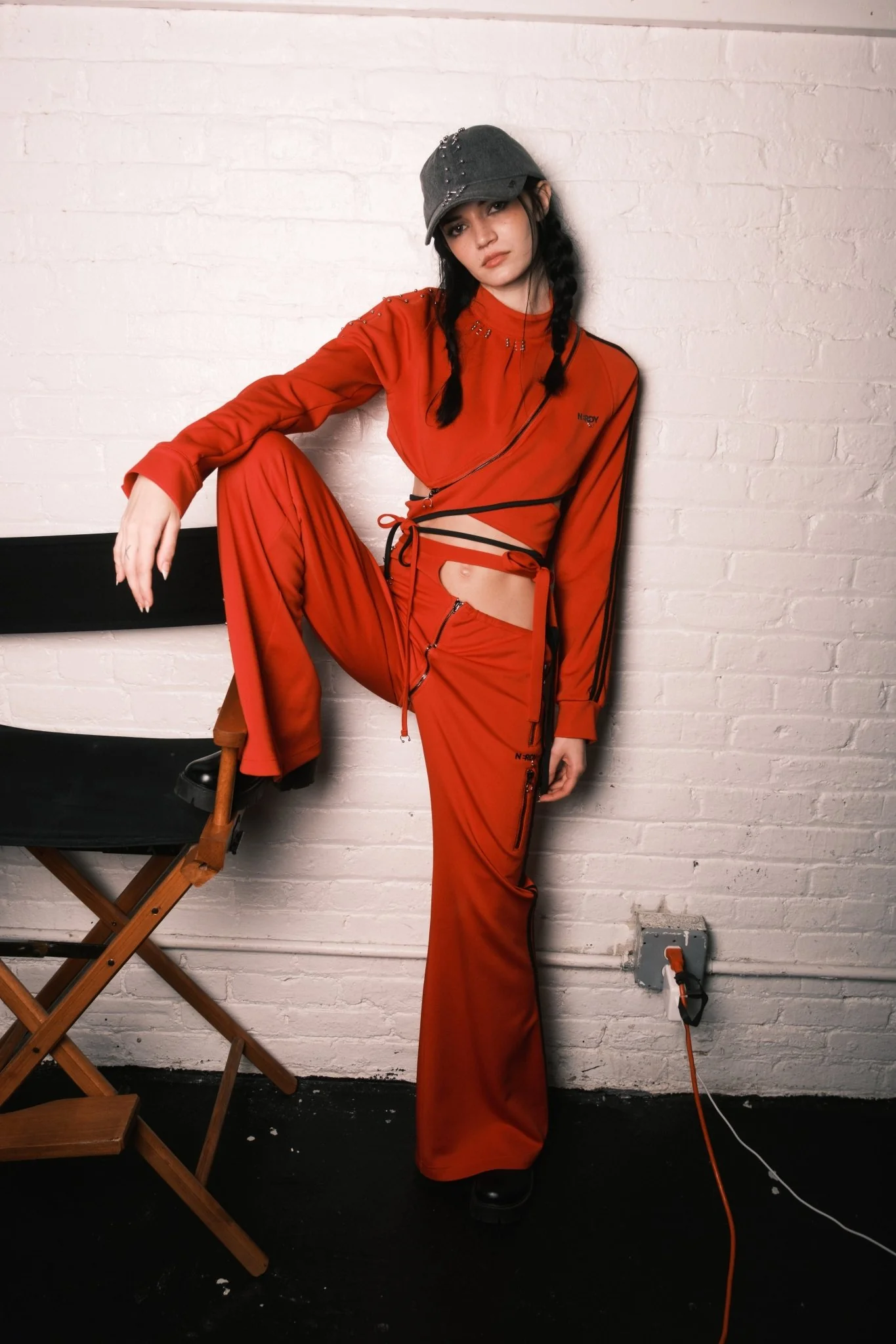 RED WRAP TIE TRACK PANTS - Image 3