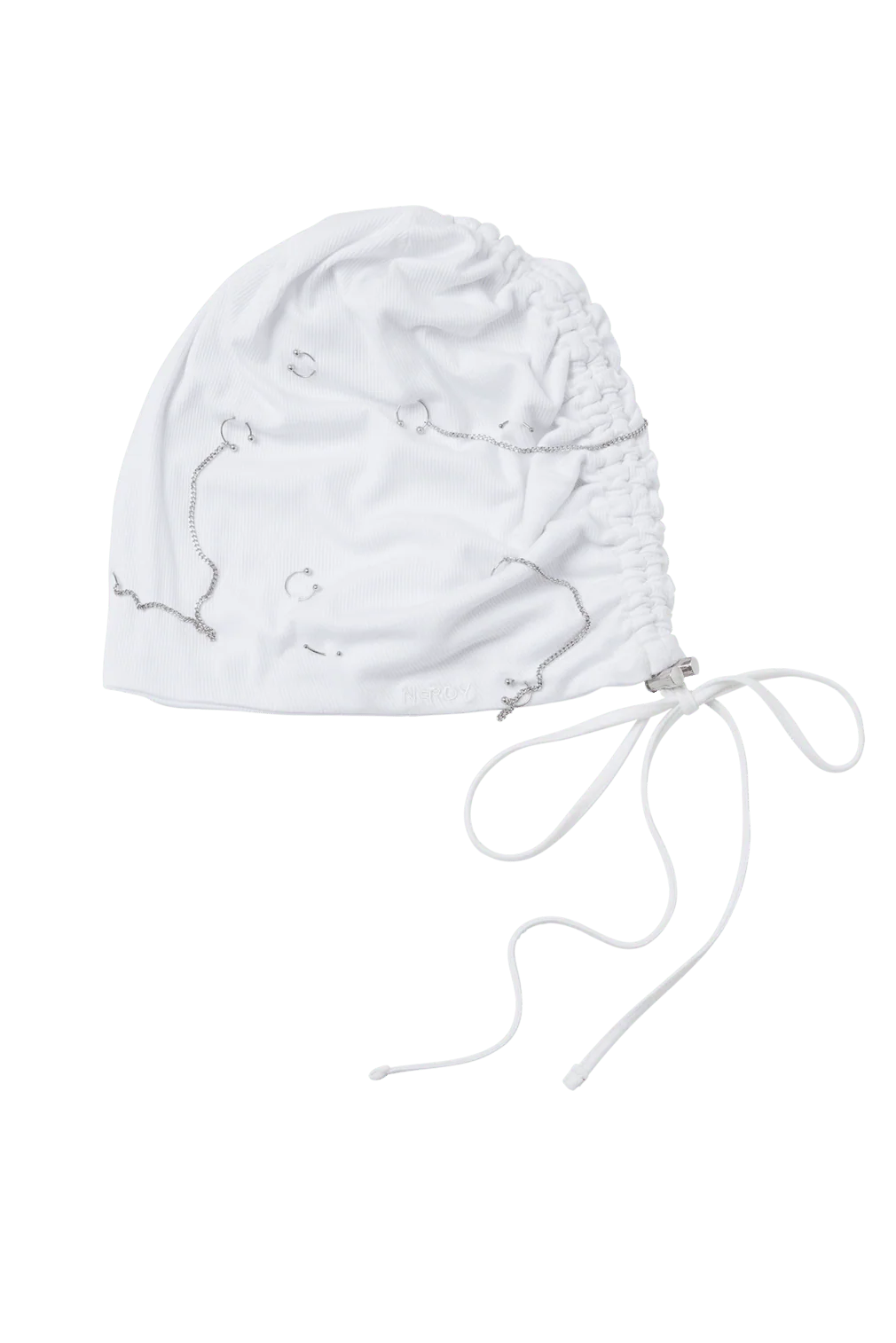 WHITE PIERCED SLOUCH BEANIE